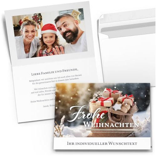 10 Personalisierte Weihnachtskarten mit Ihrem Text und Foto - Frohe Weihnachten Sack - individueller Weihnachtsgruß Grußkarte Weihnachten Klappkarten mit Umschlägen