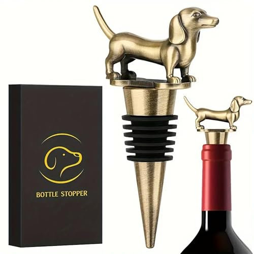 Dackel Geschenkideen mit Geschenkkarte: Weinflaschenverschluss & Deko – Perfekt für Dackel-Fans, Männer, Frauen und Papa – Ideal für Wein- und Champagnerflaschen