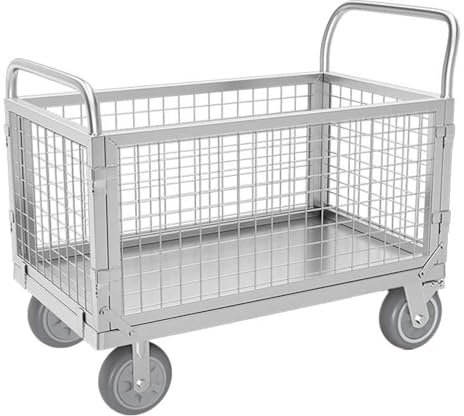Faltbarer Gartenwagen mit 4 Rädern und Zaun, robuster Strandwagen zum Bewegen von Bodenwerkzeugen, Mulch, 362,9 kg Kapazität, Schubkarre (47,2 x 23,6/120 x 60 cm)