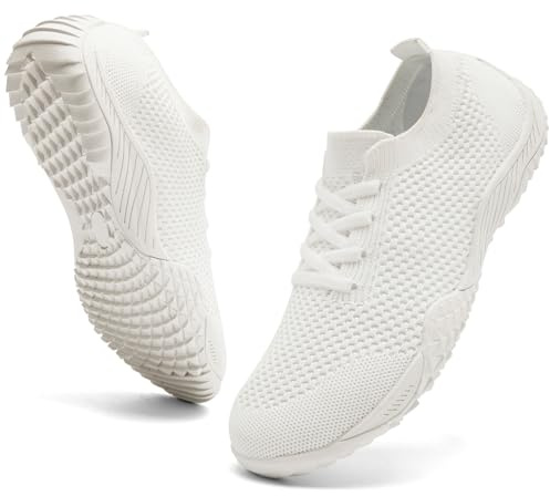 Barefoot Dam Sportskor Casual Sport Sneakers Andningsaktiva Barefootskor Gym Lätta, Vit, 40 EU