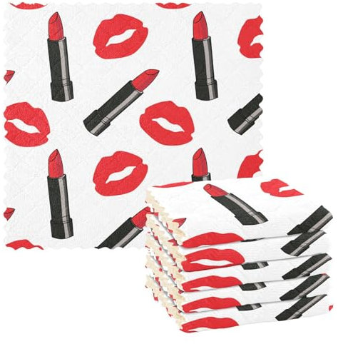 Amooorous Red Kiss and Lipstick Microfiber Dish Towel Tea Towels Kitchen Fall Terry Cloth Dish Towels Hand Towels for Kitchen Summer Essentials Restaurant (longword) 11x11in 6 Piecing