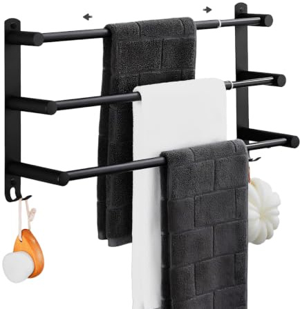 RPEIXYA Handtuchhalter Ausziehbar, Handtuchstange Ohne Bohren, Ausziehbar 43-78CM Handtuchhalter Wand, Badetuchhalter für Badezimmer küche (Schwarz, 3-Schicht)