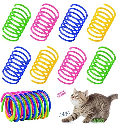 QHFlashbuy Katze Frühling Spielzeug,8 Stück Katzenfeder-Spielzeug,Bunte Spiralfedern,Kunststoff Spiralfedern,Interaktives Katzenspielzeug für Katzen Hüpfen,Spielen,Training