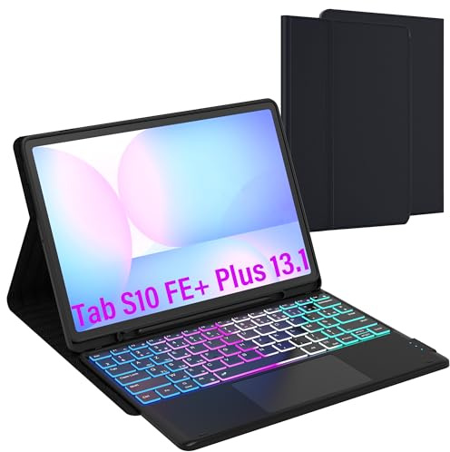 Coque Clavier Pour Samsung Galaxy Tab S10 FE+ Plus 13.1: Clavier RéTroéClairé 3 Zones 7 Couleurs Pour Galaxy Tab S10 FE+ 5G 2025 - Claviers Azerty Français Sans Fil DéTachable Avec Support De Stylet