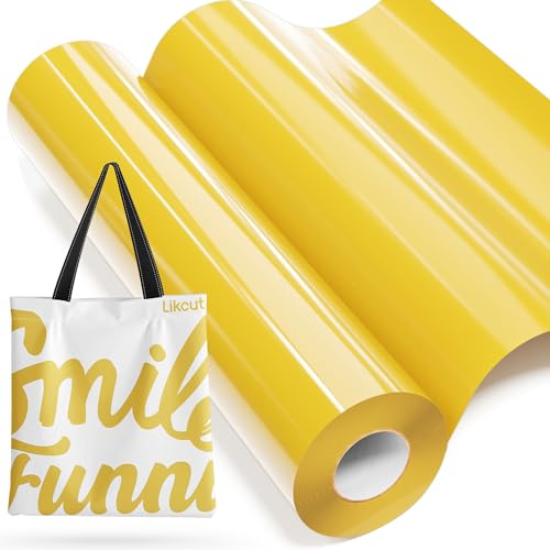 LIKCUT Plotterfolie Textil Gelb, 30,5 cm x 6,1 m | Flexfolie für Plotter, Bügelfolie für Textilien & DIY-Shirts. Leicht zu schneiden & entgittern