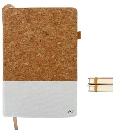 Nordura Notizbuch A5, hochwertiges Leinen & Kork Hardcover, Notebook, unliniert a5, Journal buch, Skizzenbuch, Notizblock, 180 Seiten, Blanko Papier (weiß)