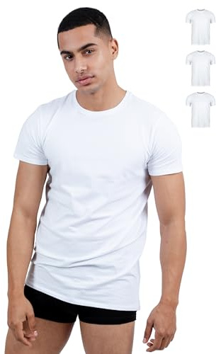 SKIPPER 3-pack herr Stretchig T-shirt med rund hals i vit I Undertröja tillverkad av 95% bomull och 5% elastan I Affärsundertröja för män I Oeko-TEX-certifierad I L