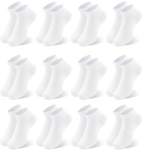 Desanlapi sneakers strumpor barn bomull 12 par sportstrumpor pojkar barnstrumpor småbarn strumpor skolbarn enkla färger unisex strumpor för vardag och sport, Vit x 12, 23-26