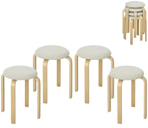HOMCOM Esszimmerhocker 4er Set Stapelhocker für Esszimmer Cremeweiß