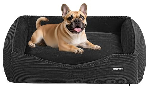 HMTOPE Hundebett Kleine Hunde aus Cord, Waschbar, 76x61cm, Dunkelgrau | Hundesofa mit erhöhte Ränder, Weich Atmungsaktiv Hundekorb, Rutschfest und Abnehmbar