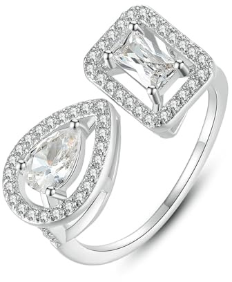 Tolldek Bague en or 750 18 carats avec moissanite classique, taille goutte à goutte, bague de mariage en or jaune 18 carats avec moissanite véritable, taille 47 à 65, Or blanc 18 carats (750