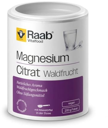 Raab® Citrato de magnesio (200 g) – polvo de citrato de magnesio con aroma natural (sabor a fruta del bosque), sin edulcorantes, buena dosificación, ideal para deportistas, probado en laboratorio