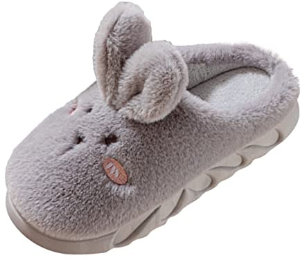 cfpqv Pantuflas de conejito de peluche para mujer, zapatillas de invierno cálidas de fieltro, pantuflas de conejo, zapatillas de estar por casa con forro polar