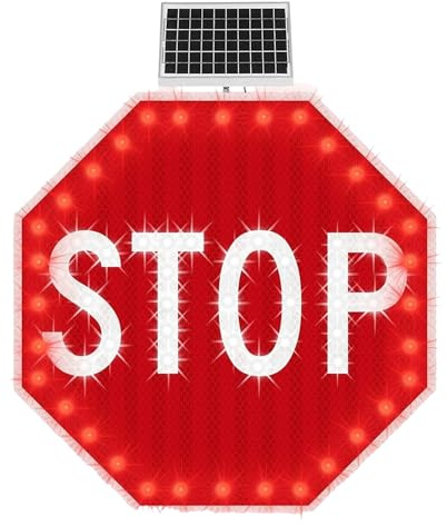 Sushangmao Led Stop Sign/Solar Power Stop Flashing Traffic Signs,Heavy Duty Octagon Rust-Proof Metal Frame, with 15w Solar Panel&U-Clamp Fixing,Screws, for Highways and Parking Lots 24x24in