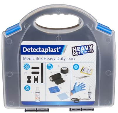 Detectaplast Erste-Hilfe-Set, 86 Stück, schwarze Pflaster | Tragbarer Koffer, Zur Wundversorgung, Für Industrie Handwerk Küche Werkstatt Alltag