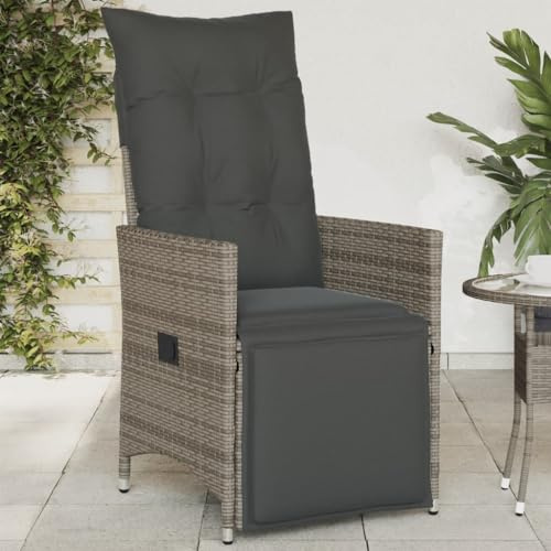 Frdhee Gartensessel Balkon Stühle,Gartensessel Verstellbar mit Kissen Grau Poly Rattan,Verandastühle für Innenbereiche und Außenbereich