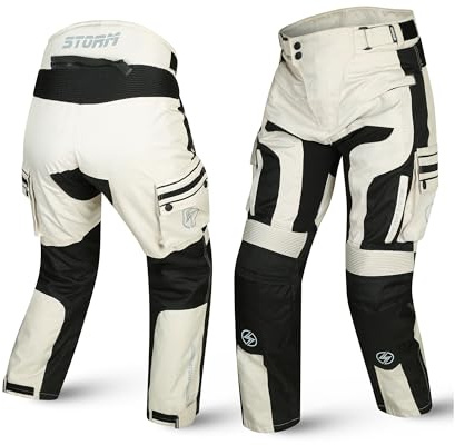 STORM Pantaloni Moto 4 Stagioni con Protezioni, 3 Strati, Imbottitura Rimovibile e Tessuto Traspirante, Taglie Fino a 3XL per Enduro
