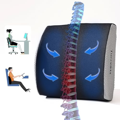Tucoekta Lumbar Support Pillow for Office Chair, Gaming Chair, or Car, Memory Foam Cushion with Breathable Ventilated Mesh and Adjustable Straps for Long Lasting Back Support Ergonomic Suitable Gift