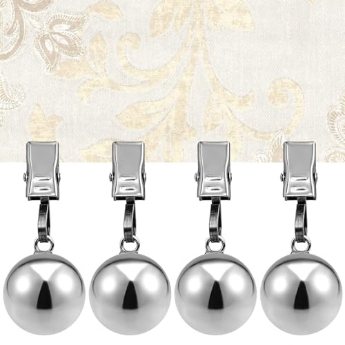 TAIANJI 4 Pack Tablecloth Weights, Heavy Duty Balls with Metal Table Cloth Clips for Outside Indoor Table, Table Cloth Weights for Home Kitchen, Wedding, Picnic, Party