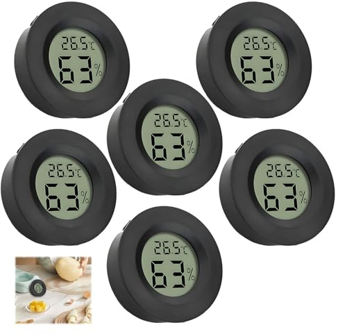 6Pcs Mini Hygrometer Thermometer Digital LCD Monitor, Indoor Temperature and Humidity Meter with High Accuracy Sensor, Compact Humidity Gauge with °F/°C Switch for Home Greenhouse Office Vehicles