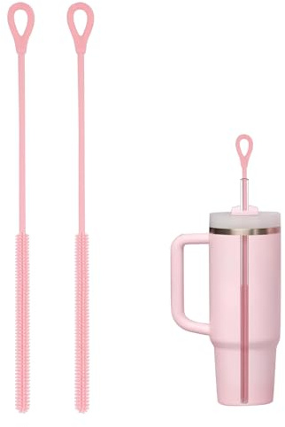 Silicone Straw Cleaner Brush, 2PCS Straw Brush Cleaner Set with 6mm & 9mm Heads, 9.84in Extra Long Bendable Straw Cleaner for Metal/Glass/Smoothie Straws, Non-Slip Handle Small Bottle Brush