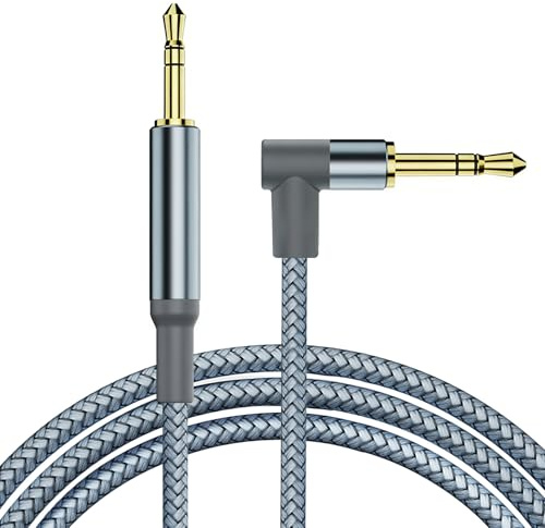 La Brodée 3.5mm to 3.5mm Aux Cable, 1.2M Right Angle Jack Adapter Aux Lead | 90 Degree Male to Male Auxiliary Audio Cable, Stereo Headphones Cables for Car, Beats, Echo Dot, Laptop, MP3 Player, Speaker