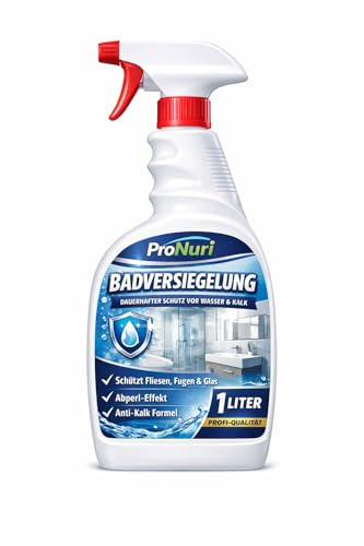 ProNuri Badversiegelung Spray, Dauerhafter Schutz vor Wasser und Kalk, für Fliesen Fugen und Glas, Anti-Kalk Formel mit Abperl-Effekt, 1 Liter