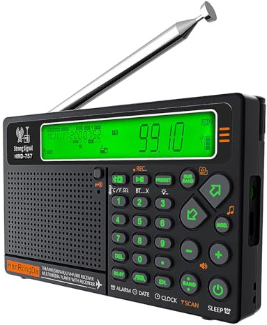 Radio de banda mundial AM/FM/SW de 2500 mAh, radio de onda corta de onda larga con pantalla LCD, compatible con tarjeta BT TF linterna para el hogar al aire libre