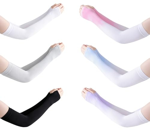 Moguxb Mangas de Sol 6 Pares Manguitos de Enfriamiento 6 Colores Mangas del Brazo Protección UV Cubierta de Tatuaje Mangas Enfriamiento para Ciclismo Golf Conducir Correr Baloncesto Fútbol Exterior