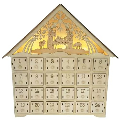 Calendrier de l ' en bois éclairé par LED Esprits de Noël Calendrier de comptes à rebours de 24 jours avec lumières LED et tiroirs de rangement Décors de vacances