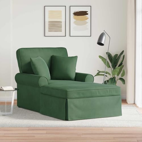 mzdioop Chaiselong djungelgrön med kjol och kudde manchestertyg 91 x 157 x 91 cm 3-delat set med avtagbar sittkudde, armstöd och ryggstöd för vardagsrum sovrum relaxstol