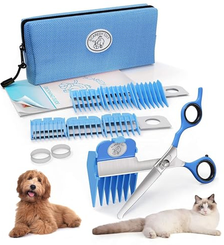 Scaredy Cut Kit Silencieux de toilettage pour Chats et Chiens – Alternative silencieuse aux tondeuses électriques pour Les Animaux – pour droitier, Couleur Bleu