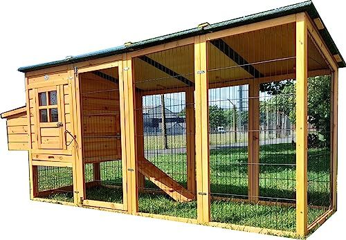 Eggshell Large XXL Buckingham 8ft Highly Pedator Resistant 3mm Welded & Coated Wire Chicken Coop Hen House Ark Poultry Run Nest Box Rabbit Hutch 2 to 4 birds NOW WITH FULLY COVERED ALL YEAR-ROUND RUN