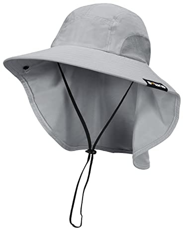 Tirrinia Neck Flap Sun Hat, Wide Brim Hiking Safari Fishing Hat for Men&Women, Breathable Outdoor Sun Protection Hat for Summer Adventures Gray
