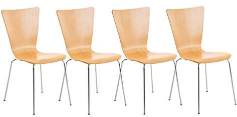 Set 4X Sillas de Visita Aaron I Juego de 4X Silla de Comedor con Asiento de Madera I 4X Silla de Cocina Apilable I Color:, Color:Natura