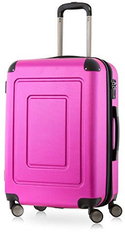 Happy Trolley - Lugano - Hochwertiger Hartschalen-Trolley, 66cm, leicht, Bruchfest, TSA Schloss, 4 Schwenkrollen, Reisekoffer Trolley, mittelgroßer Koffer, 78L, Pink
