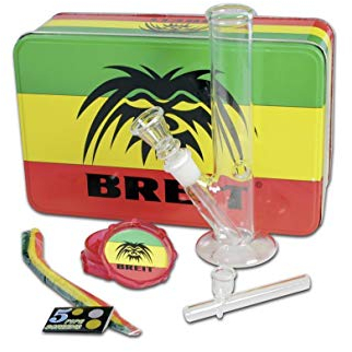 Breitseite Zylinder-Bong, BREIT Logo | 'Bong im Set mit Zubehör, Rasta Geschenk-Dose'