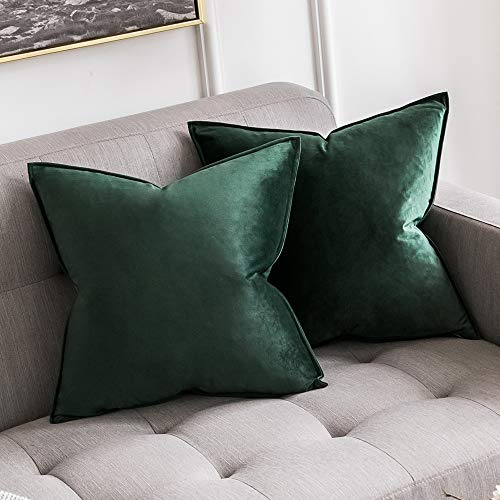 MIULEE Samt Kissenbezug 50x50 Kissen Dunkelgrün Kissenhülle Dekokissen | Sofakissen Dekorative Satin Umwickelte Kante Kissenbezüge Zierkissenbezug für Sofa Wohnzimmer Schlafzimmer 2er Set