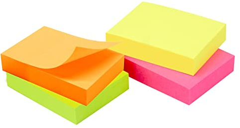 WAYTEX Haftnotizen, selbstklebend, Neonfarben, 4 Blöcke à 100 Blatt, 3,75 x 5 cm, vertikal, 400 Stück