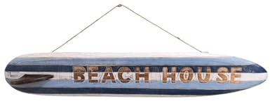 Deco väggdekoration Beach House - dekorativ surfbräda 100 cm blått och vitt randigt trä