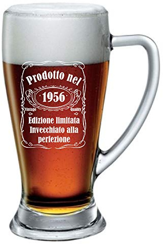 bubbleshirt Boccale da Birra Incisione Compleanno 1956 - Prodotto nel 1956 Invecchiato alla Perfezione - Vintage - Idea Regalo - Bicchiere in Vetro Chiaro, ca 38cl