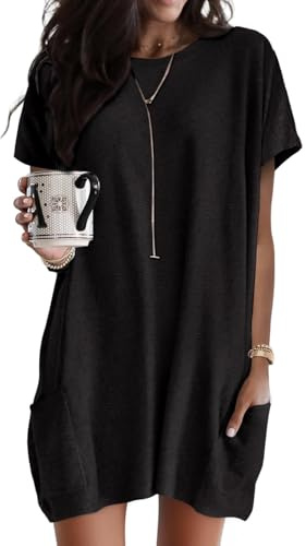 Dokotoo Short Sleeve Dress for Women Cute Casual Loose Fitting Long Tops Short Sleeve Long Tunic Tshirt Dress Summer Dresses for Women 2026 Plus Size Black Dresses XL