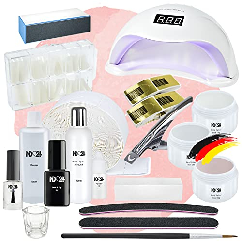 ACRYLIX Powder Starter Set Studio - Professionelles Nagel Set für Acry Nägel – Mit Lampe, Acryl Pulver, Tips zur Verlängerung und allem Zubehör