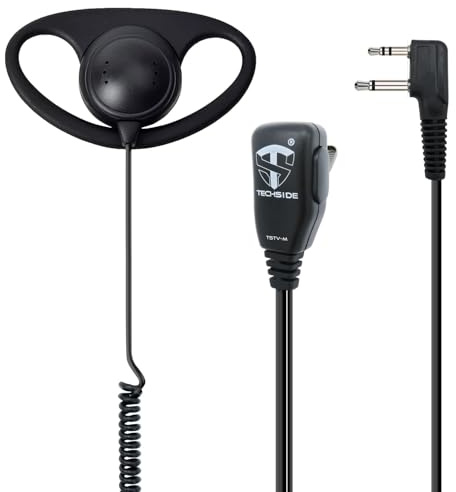 TechSide Midland 2-poliges PTT-Headset in D-Form | für Funkgeräte | kompatibel mit G7 pro G8 G9 Pro M24 Plus M48 M99 G6 XT G7 XTR | Sicherheitsüberwachung TV Aufnahmen