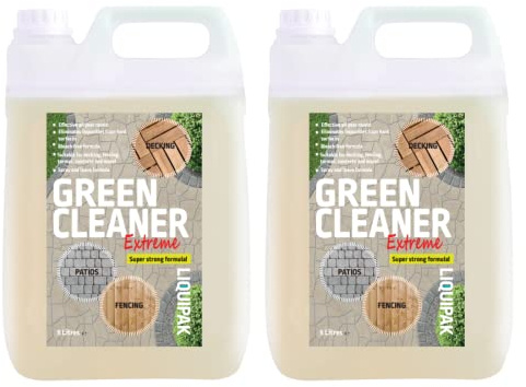 Liquipak Green Cleaner Extreme 2x5L – Powerful mould, algae & lichen remover. Ready-to-use patio, driveway, decking & fencing cleaner for tough outdoor cleaning.