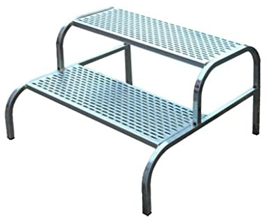 Scala in metallo a due gradini - Scala antiscivolo in acciaio inox. Accessorio ideale per roulotte, case mobili e case prefabbricate. Grigio