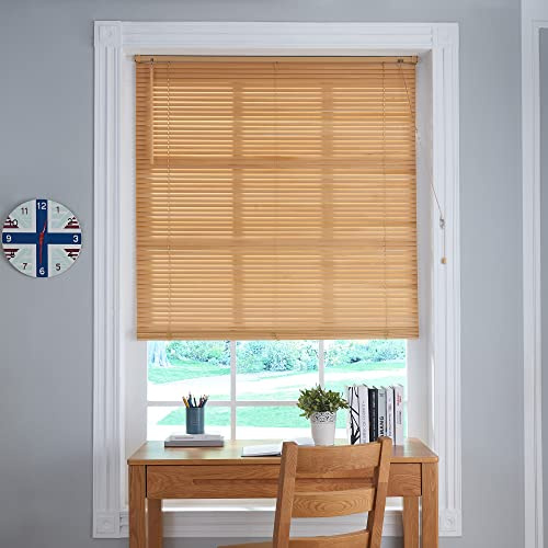 LBB Real Wood Venetian blinds Easy Fit Curtains Trimmable Basswood blinds window 25mm slats width wooden blackout blind (Natural, 120x160cm(WxH))