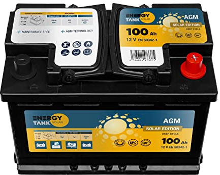 Batterie Solaire 12V AGM 100Ah Décharge Lente – Batterie Camping-Car, Caravane et Applications Stationnaires – Sans Entretien, Longue Durée de Vie, Résistante aux Vibrations et aux Chocs