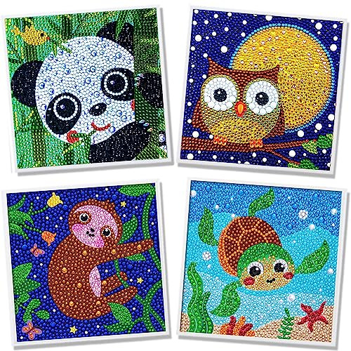 VillyVida 4 Diamond Painting Kinder Tiere 5D DIY Diamond Painting Bilder Full Drill Set Diamant Malerei Kit mit Zubehör Kleine Mädchen Junge Geschenke 15 x 15cm