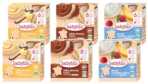 BABYBIO - Gourdes lactées pour bébé - Dès 8 Mois - Au lait de vache BIO - 24x90g (2x3 variétés)